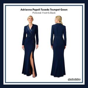 Adrianna Papell Crepe Long Sleeve Tuxedo Trumpet Gown